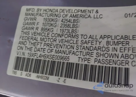 2025 Honda Civic Hybrid Sport Touring z USA, uszkodzony, nr VIN 19XFL4H9XSE009665